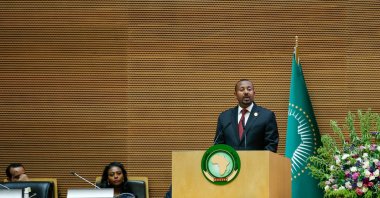 Ethiopia&#039;s Prime Minister Abiy Ahmed addresses African heads of state during the 37th Ordinary Session of the Assembly of the Heads of State in Addis Ababa, Ethiopia, Feb. 17, 2024. (EPA Photo)