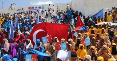 After Somali President Hassan Sheikh Mohamud announced the signing of a defense and economic pact with Türkiye, Somalis attending the celebration ceremony in the capital Mogadishu enthusiastically waved both Turkish and Somali flags, Mogadishu, Somalia, Feb. 24, 2024. (AA Photo)