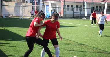 Turkish visually impaired women&#039;s national football team players during training, Adana, Türkiye, March 15, 2024. (AA Photo)