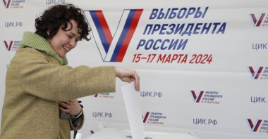 A Russian woman casts her ballot during presidential elections in Moscow, Russia, March 15, 2024. (EPA Photo)
