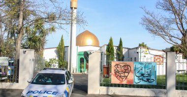 A police car leaves the Al Noor Mosque in New Zealand, Sept. 4, 2021. (Reuters File Photo)
