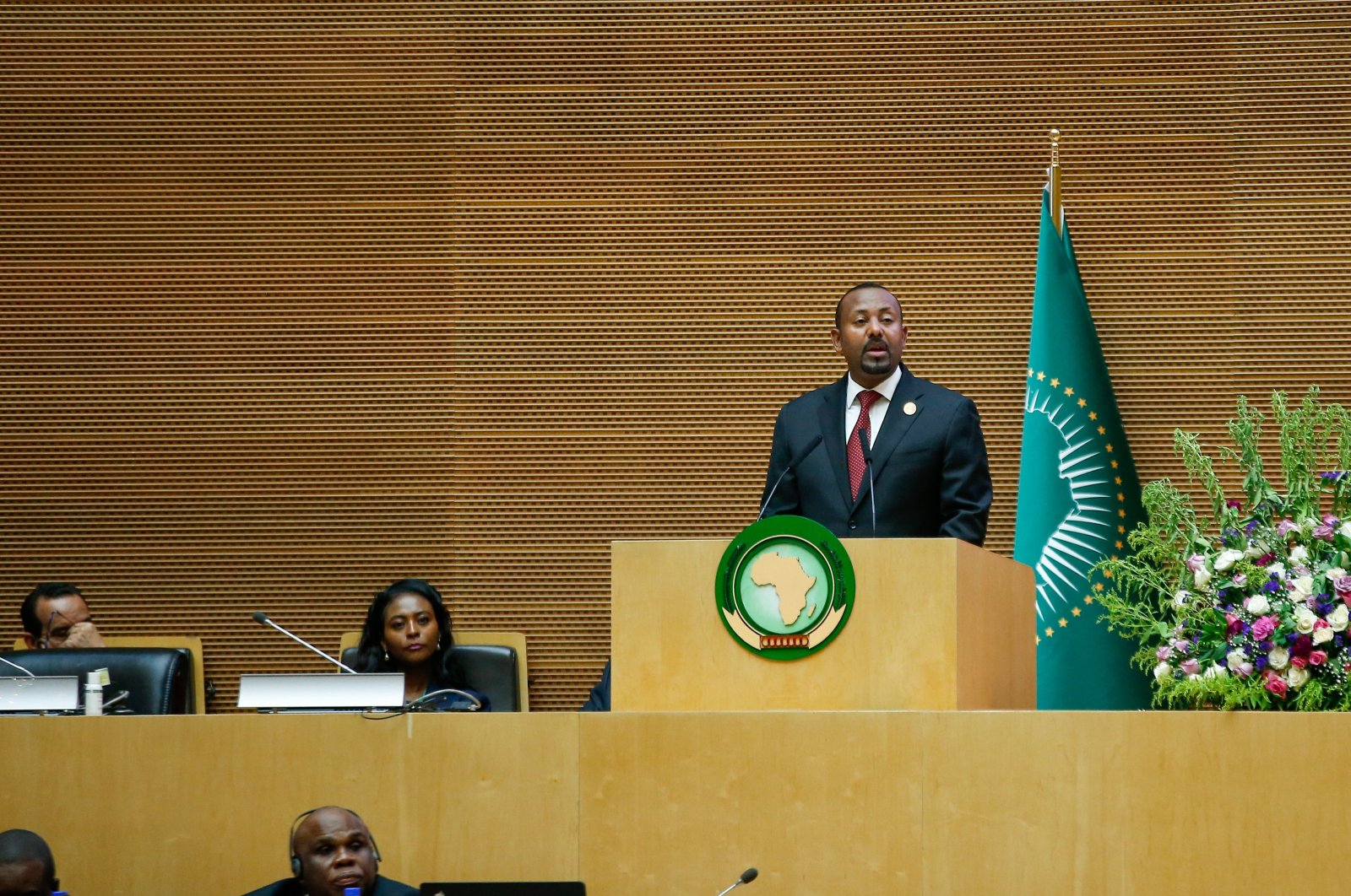 Ethiopia&#039;s Prime Minister Abiy Ahmed addresses African heads of state during the 37th Ordinary Session of the Assembly of the Heads of State in Addis Ababa, Ethiopia, Feb. 17, 2024. (EPA Photo)