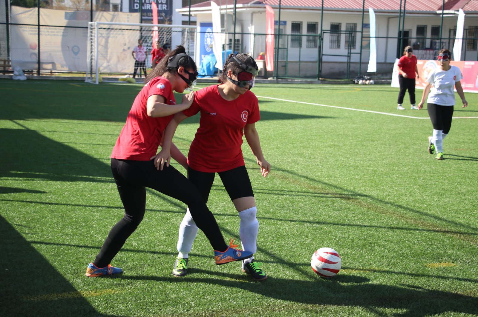 Turkish visually impaired women&#039;s national football team players during training, Adana, Türkiye, March 15, 2024. (AA Photo)