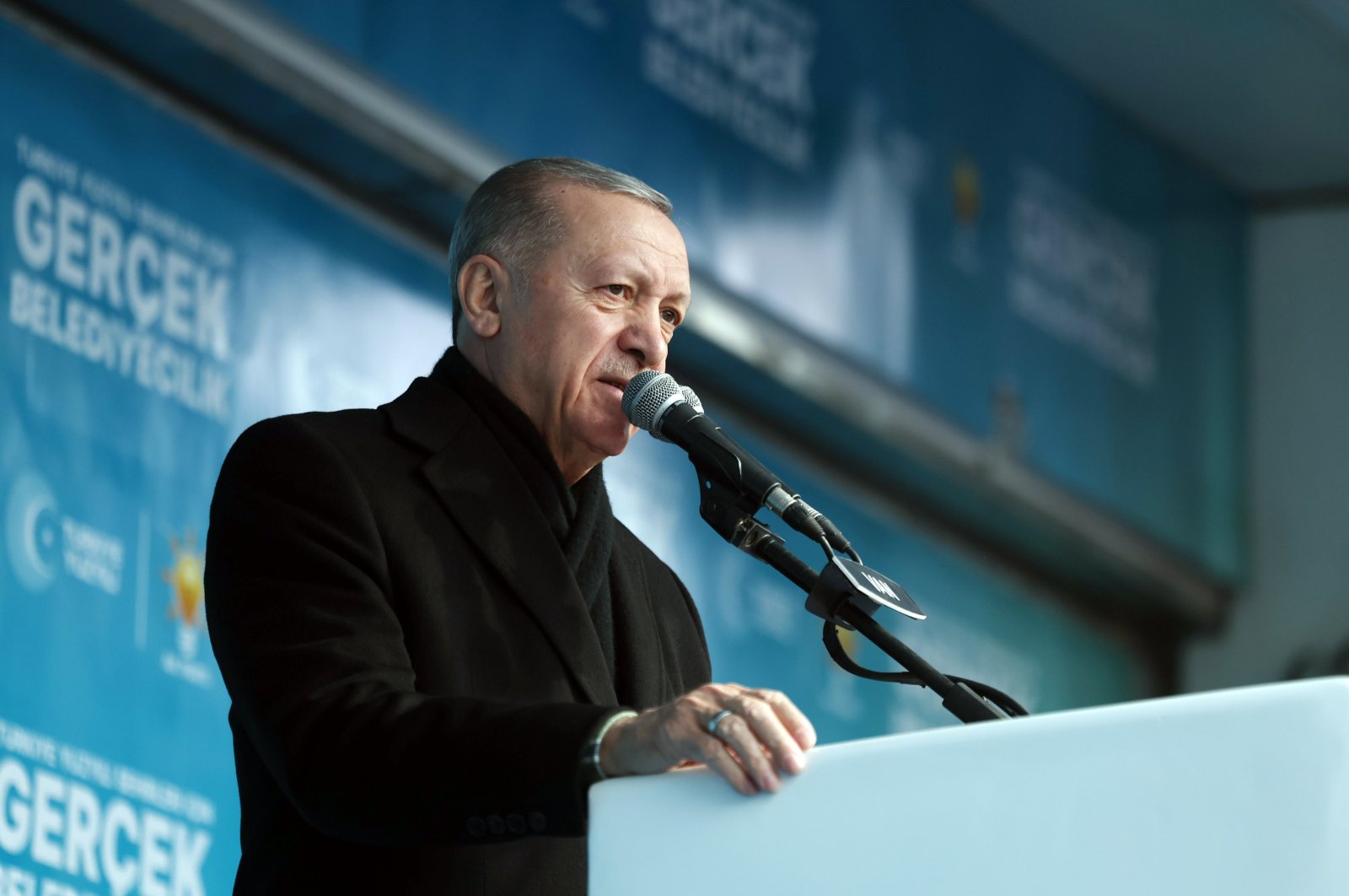 President Recep Tayyip Erdoğan speaks at a rally in eastern Van province, Türkiye, March 15, 2024. (AA Photo)