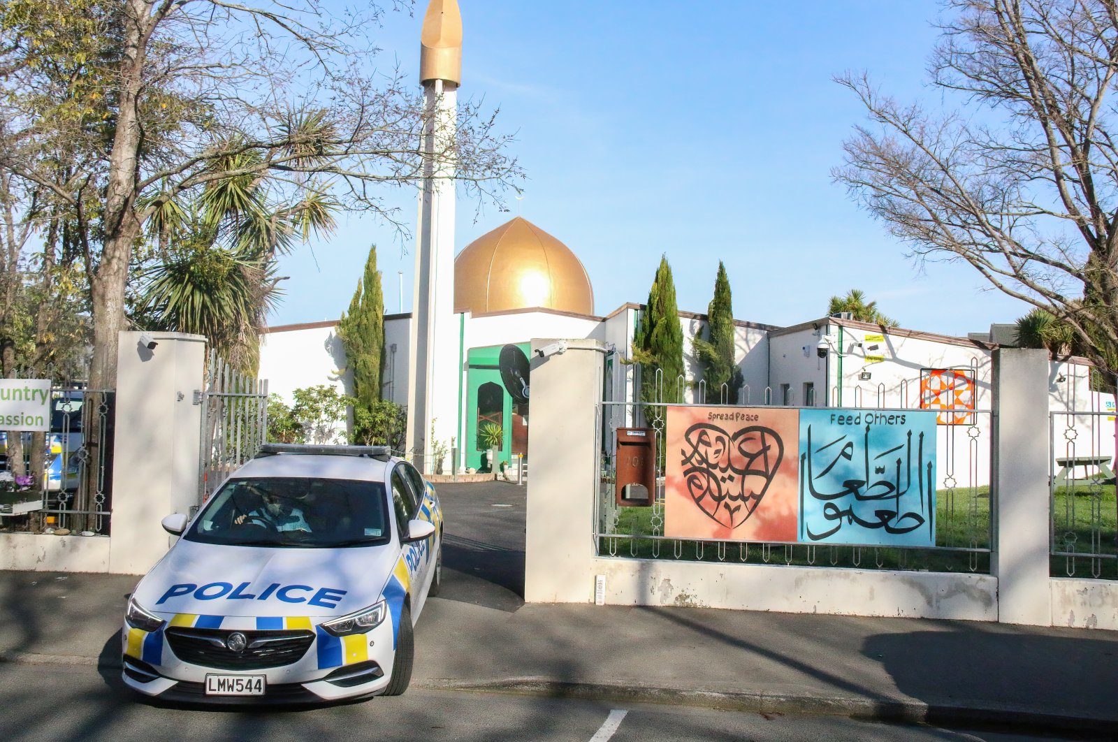 A police car leaves the Al Noor Mosque in New Zealand, Sept. 4, 2021. (Reuters File Photo)

