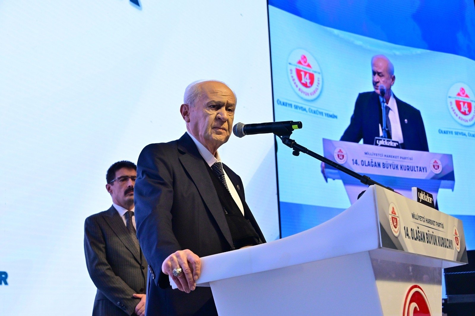Nationalist Movement Party (MHP) leader Devlet Bahçeli speaks at the party&#039;s convention, Ankara, Türkiye, March 17, 2024. (İHA Photo)