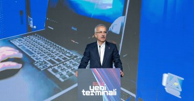 Transportation and Infrastructure Minister Abdulkadir Uraloğlu delivers a speech at an event in Istanbul, Türkiye, March 16, 2024. (AA Photo)