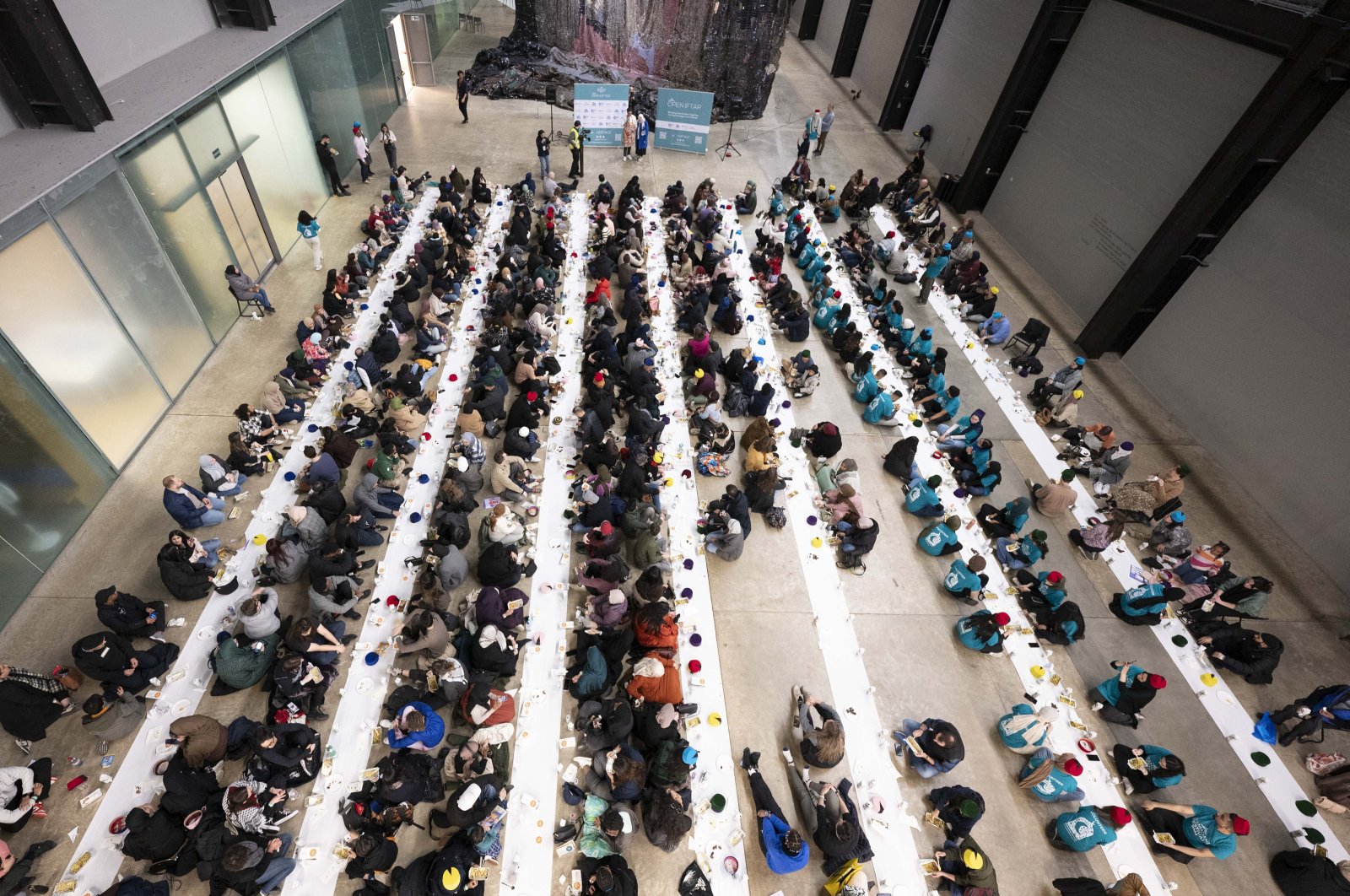 An iftar was hosted at the renowned modern art gallery Tate Modern as part of the &quot;Open Iftar&quot; events, which have become a tradition in the country through the &quot;Ramadan Tent Project,&quot; London, U.K., March 16, 2024. (AA Photo)