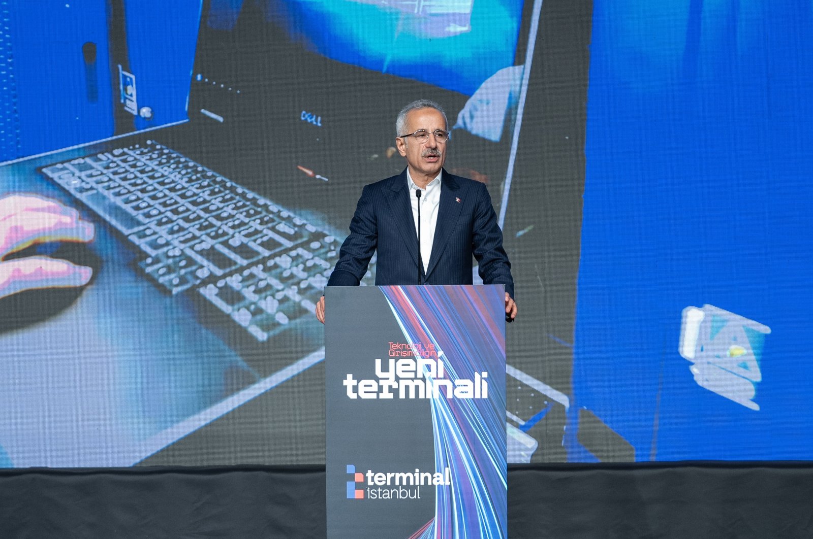 Transportation and Infrastructure Minister Abdulkadir Uraloğlu delivers a speech at an event in Istanbul, Türkiye, March 16, 2024. (AA Photo)