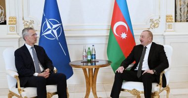 Azerbaijani President Ilham Aliyev (R) meets with NATO Secretary-General Jens Stoltenberg, Baku, Azerbaijan, March 17, 2024. (AFP Photo)