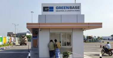 Visitors stand outside Greenbase Industrial &amp; Logistics Parks near Chennai, Tamil Nadu, India, Jan. 29, 2024. (Reuters Photo)
