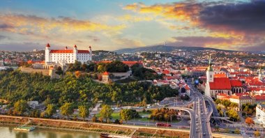 At sunset, Bratislava, Slovakia, casts its enchanting glow. (Shutterstock Photo)