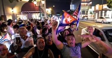 Cuban-Americans gather in front of the famous Cuban restaurant Versailles to support the protests of their compatriots in Cuba, Miami, Florida, U.S., March 17, 2024. (EPA Photo)