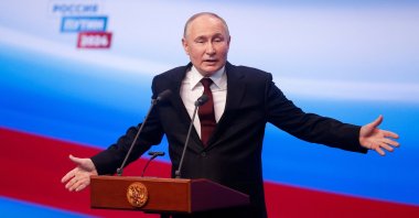 Russian presidential candidate and incumbent President Vladimir Putin speaks at a program in Moscow, Russia, March 18, 2024. (Reuters Photo)