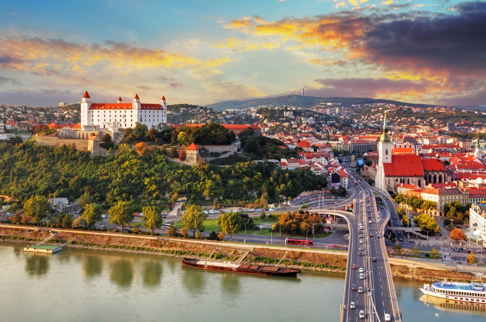 At sunset, Bratislava, Slovakia, casts its enchanting glow. (Shutterstock Photo)