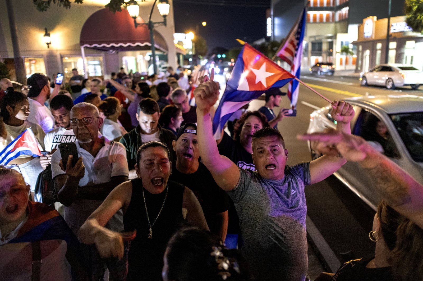 Cuban-Americans gather in front of the famous Cuban restaurant Versailles to support the protests of their compatriots in Cuba, Miami, Florida, U.S., March 17, 2024. (EPA Photo)