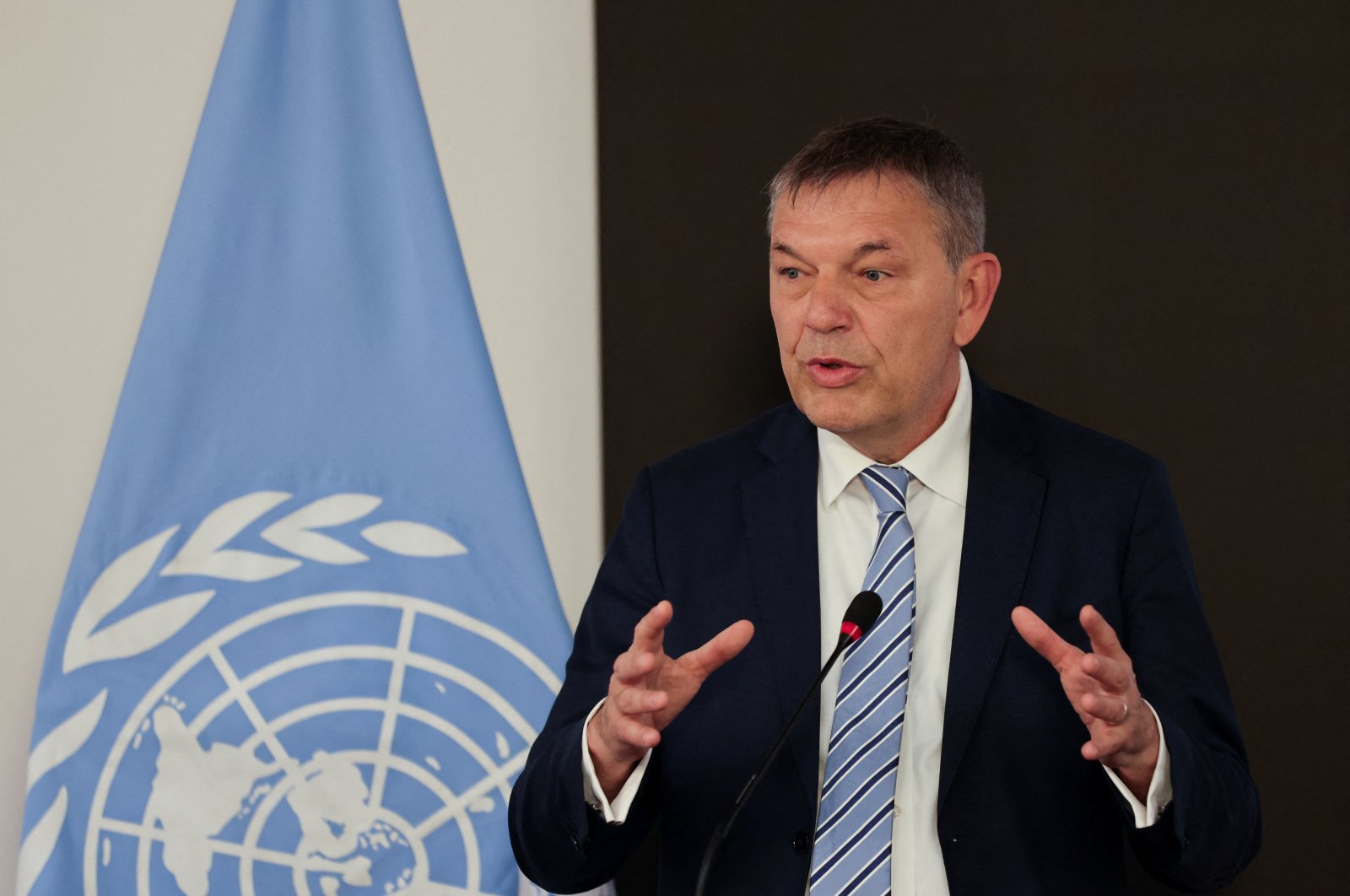United Nations Relief and Works Agency for Palestine Refugees (UNRWA) Commissioner-General Philippe Lazzarini speaks to the media in Cairo, Egypt, March 18, 2024. (Reuters Photo)