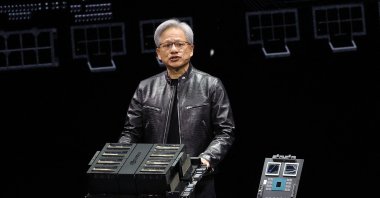 Nvidia CEO Jensen Huang delivers a keynote address during the Nvidia GTC Artificial Intelligence Conference at SAP Center, San Jose, California, U.S., March 18, 2024. (AFP Photo)