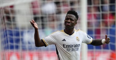 Real Madrid's Vinicius Jr reacts during the La Liga match against Osasuna, Pamplona, Spain, March 16, 2024. (AA Photo)