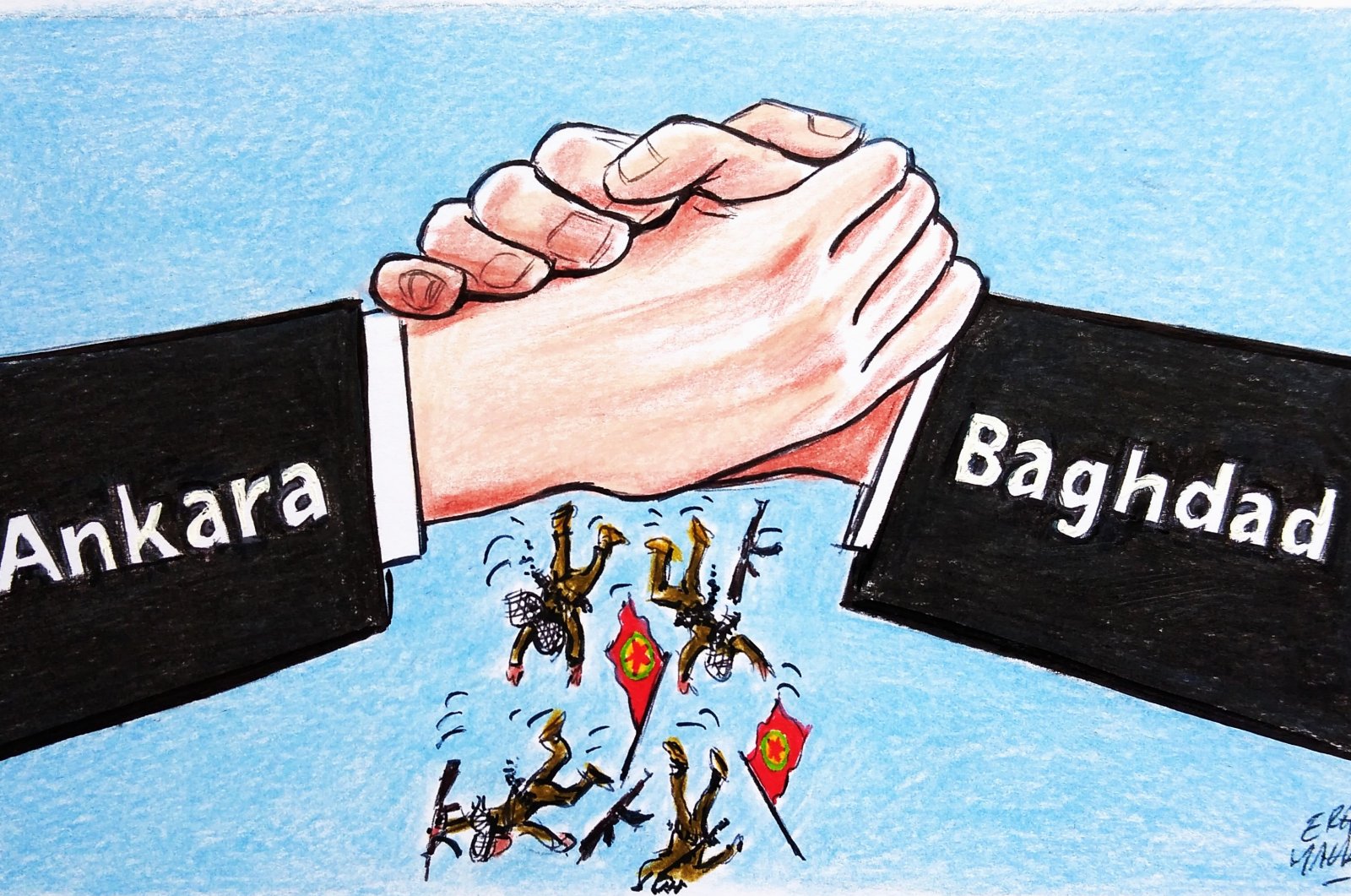 &quot;Ankara has been in contact with Baghdad for many years regarding the fight against PKK and the two countries shook hands more than once in the past – which begs the question of why the most recent agreement should be considered the beginning of a new chapter in the counter-PKK campaign and bilateral partnerships.&quot; (Illustration by Erhan Yalvaç)