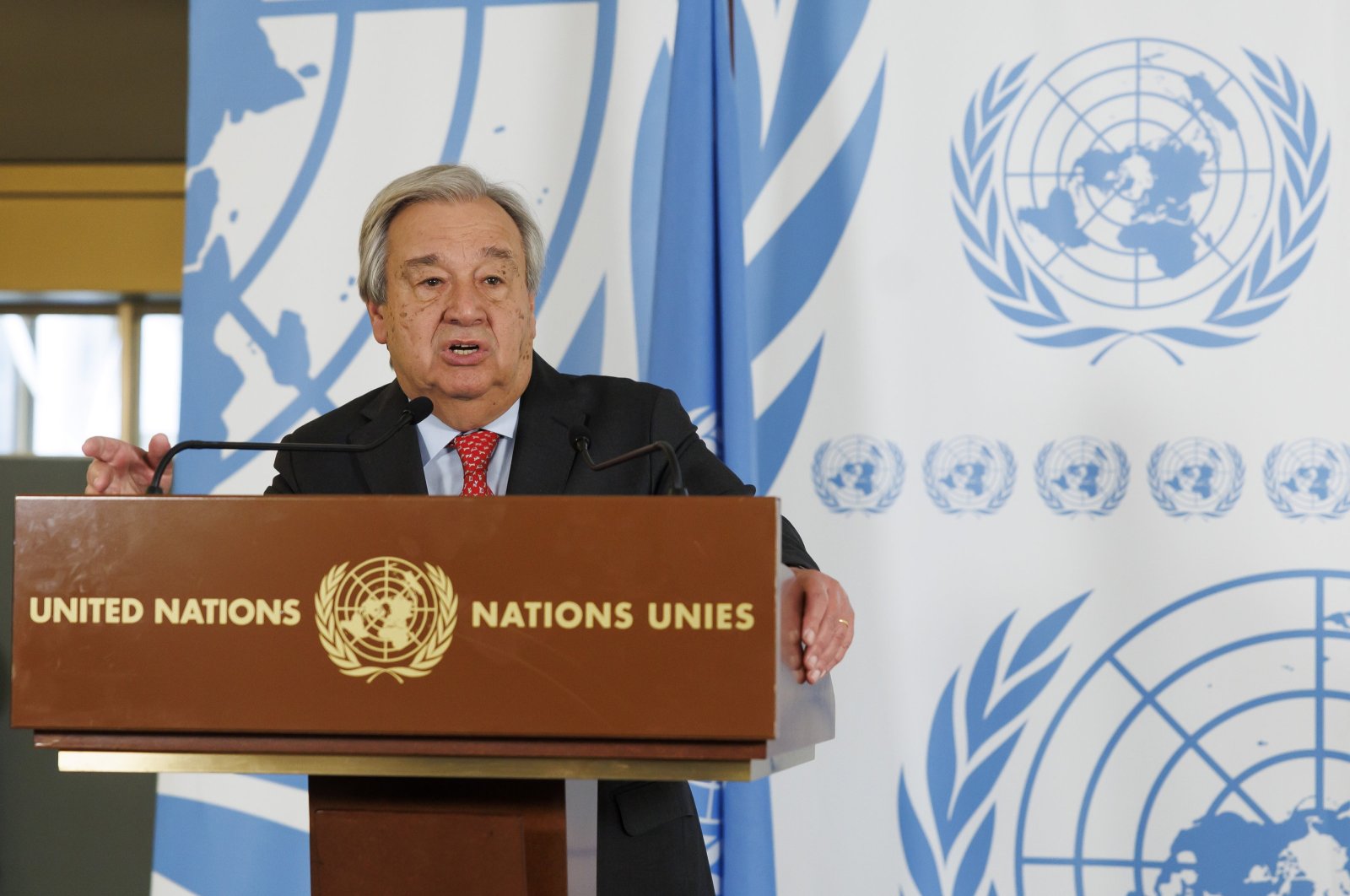 U.N. Secretary-General Antonio Guterres addresses the media in Geneva, Switzerland, Feb. 26, 2024. (EPA Photo)