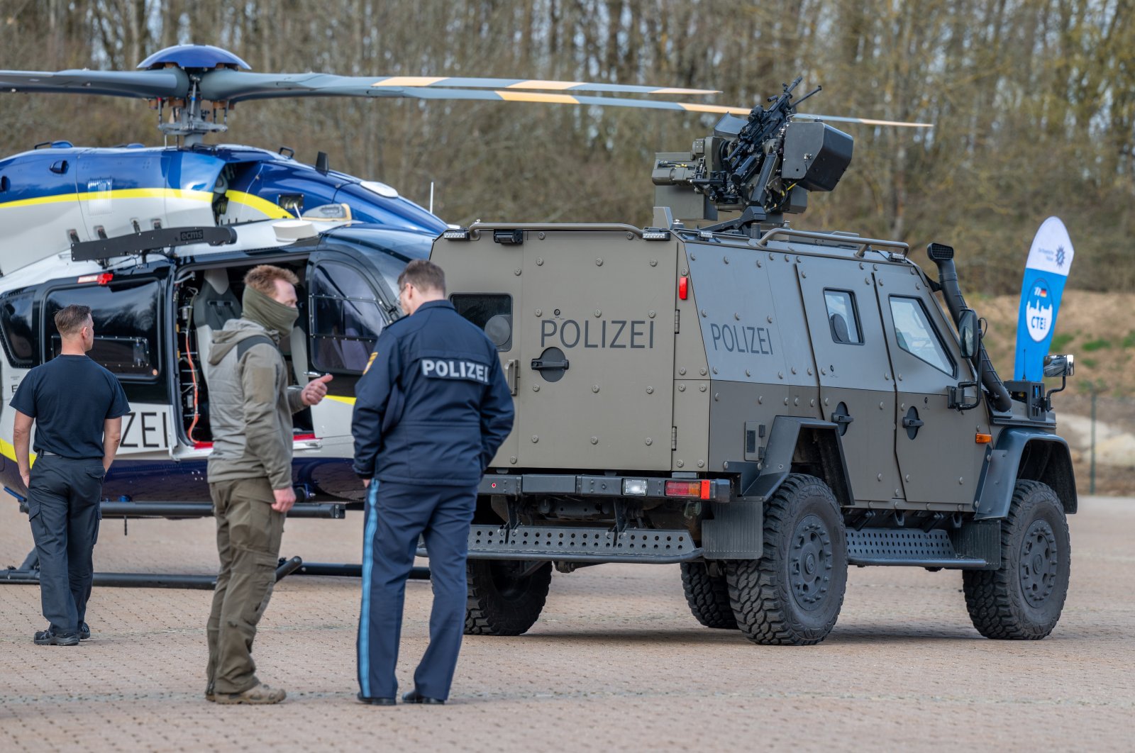 The Enok 6.2 armored offensive vehicle of the special units is on the sidelines of the large-scale transnational exercise on the grounds of the riot police. Special police and customs units as well as members of the German Armed Forces, rescue services, fire department and technical relief organization are taking part in the counter-terrorism exercise &quot;Counter Terrorism Exercise 2024,&quot; March 17, 2024. (Reuters Photo)