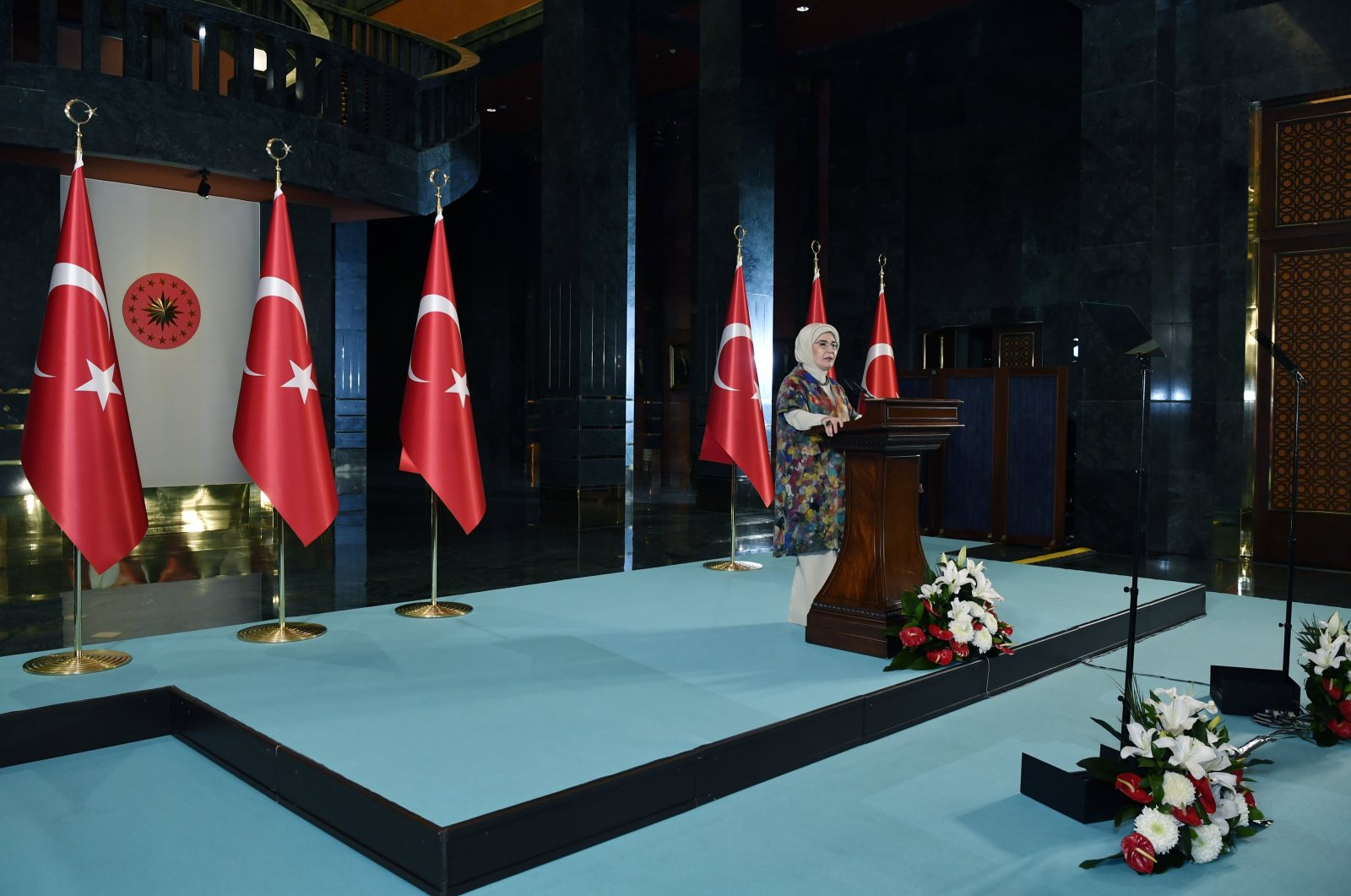 First Emine Erdoğan speaks at an iftar gathering with elderly citizens at the Presidential Complex in Ankara, March 19, 2024. (AA Photo)