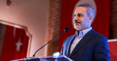 Foreign Minister Hakan Fidan delivers a speech in Bursa, northwestern Türkiye, March 7, 2024. (AA Photo)