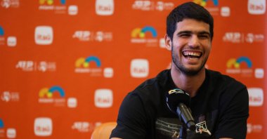 Spain&#039;s Carlos Alcaraz speaks to the media during the Miami Open at Hard Rock Stadium, Miami Gardens, Florida, U.S., March 19, 2024. (AFP Photo)