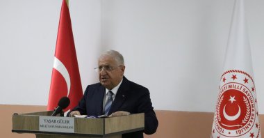 Defense Minister Yaşar Güler speaks at an iftar gathering with families of fallen Turkish soldiers in Kahramanmaraş, March 20, 2024. (AA Photo)