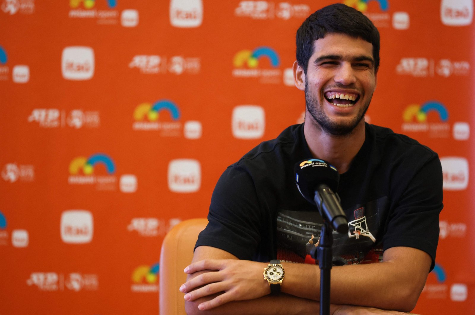 Spain&#039;s Carlos Alcaraz speaks to the media during the Miami Open at Hard Rock Stadium, Miami Gardens, Florida, U.S., March 19, 2024. (AFP Photo)
