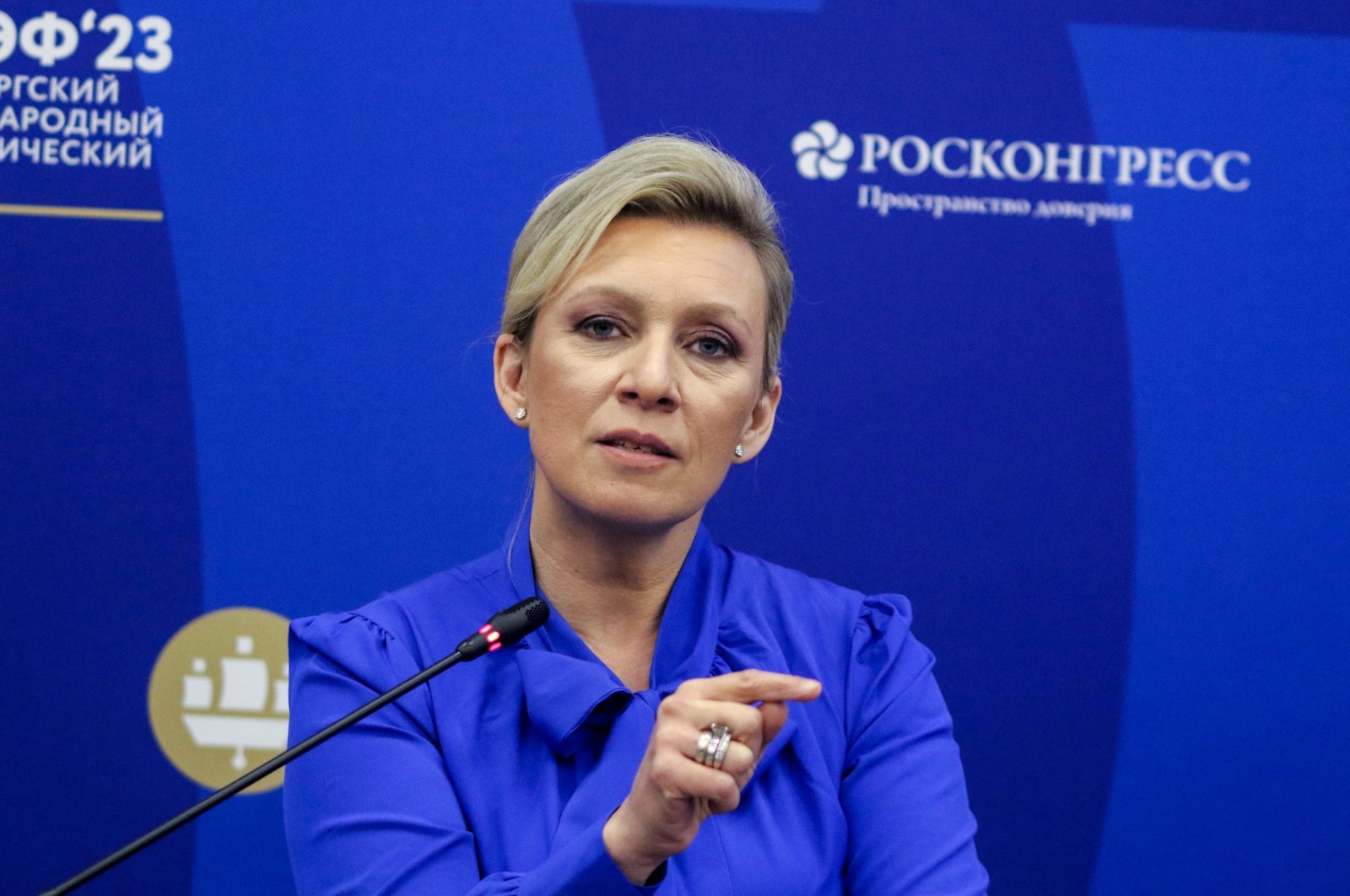 Russian Foreign Ministry spokeswoman Maria Zakharova attends a session on New World  New Opportunities: How to Advance Russia Positions and Approaches Abroad in the framework of the St. Petersburg International Economic Forum 2023. (Reuters File Photo)