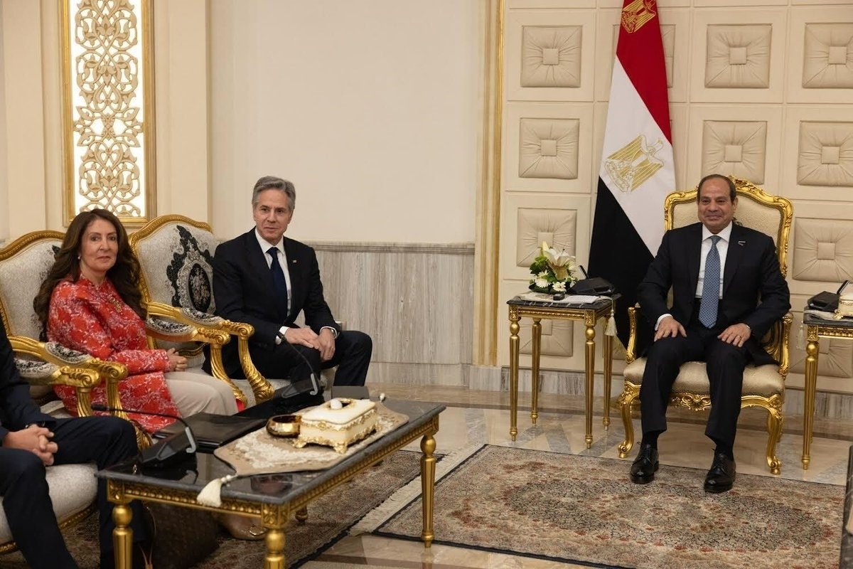 Egypt's President Abdel-Fattah el-Sissi (R) and U.S. Secretary of State Antony Blinken meets in Cairo, Egypt, March 21, 2024. (IHA Photo)