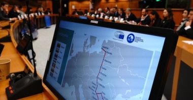 Participants hold a discussion on the Via Carpatia project at the European Parliament, Brussels, Belgium, March 19, 2024. (Courtesy of the European Parliament ECR)