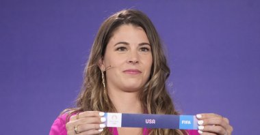 Canadian player Stephanie Labbe draws USA during the draw for the Paris 2024 Olympic Women's Football tournaments, Paris, France, March 20, 2024. (AP Photo)