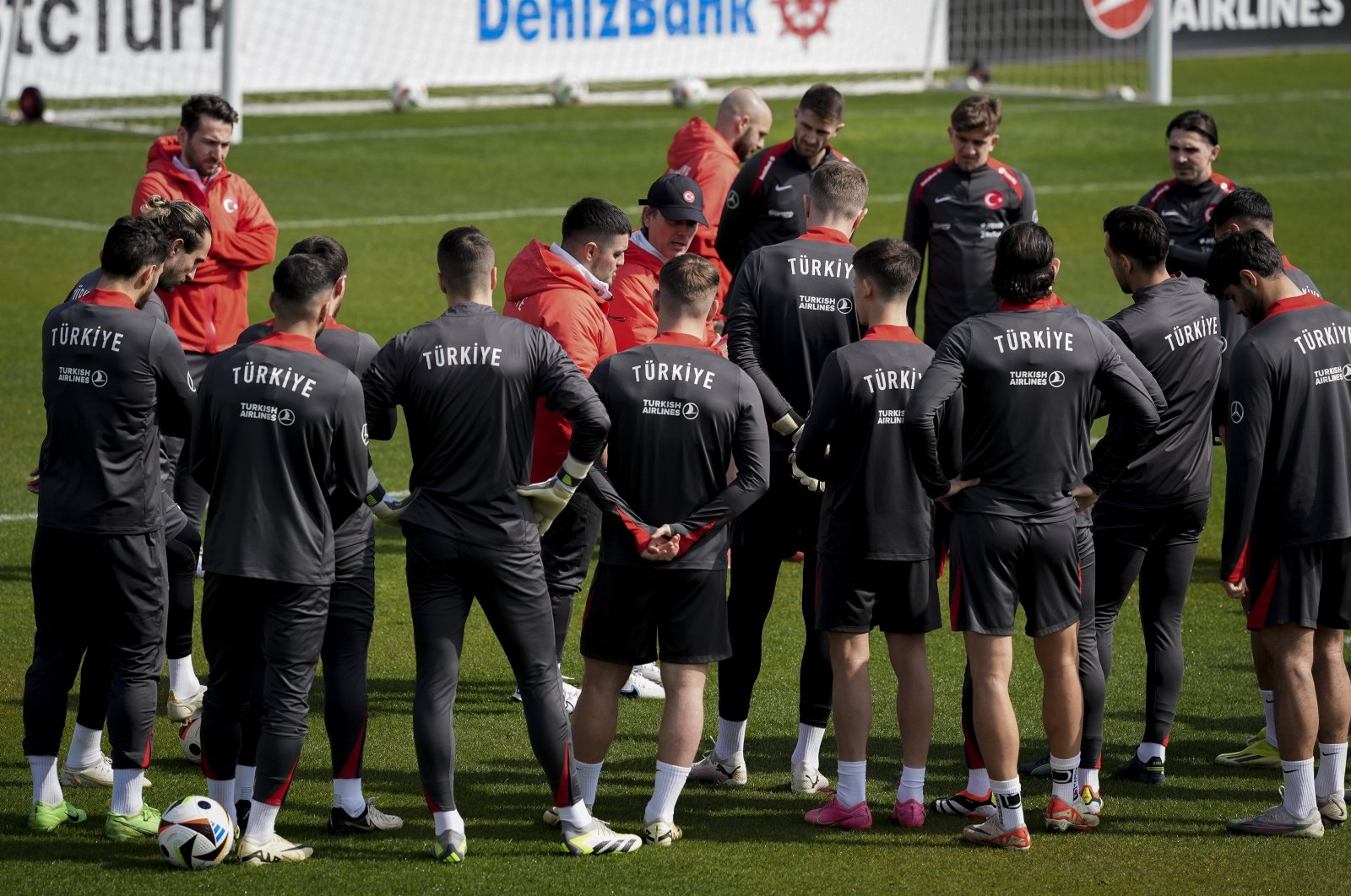 Turkish national team squad players listen to instructions from coach Vincenzo Montella at the Riva Hasan Doğan Facilities, Istanbul, Türkiye, March 21, 2024. (AA Photo)
