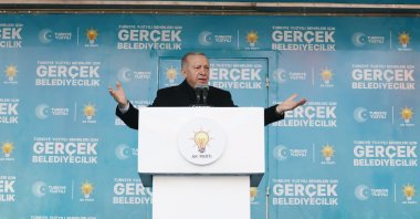 President Recep Tayyip Erdoğan speaks at an AK Party campaign rally in Çankırı, Friday, March 22, 2024. (AA Photo)