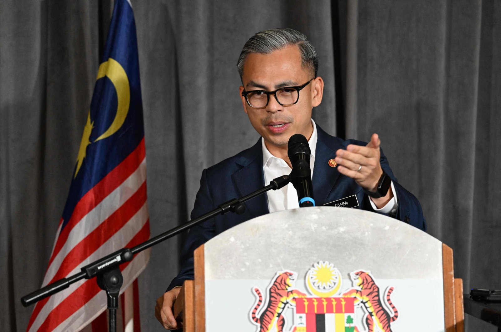 Malaysia&#039;s Communications Minister Fahmi Fadzil answers questions regarding the hosting of the 2026 Commonwealth Games during a press conference, Kuala Lumpur, Malaysia, March 22, 2024. (AFP Photo)