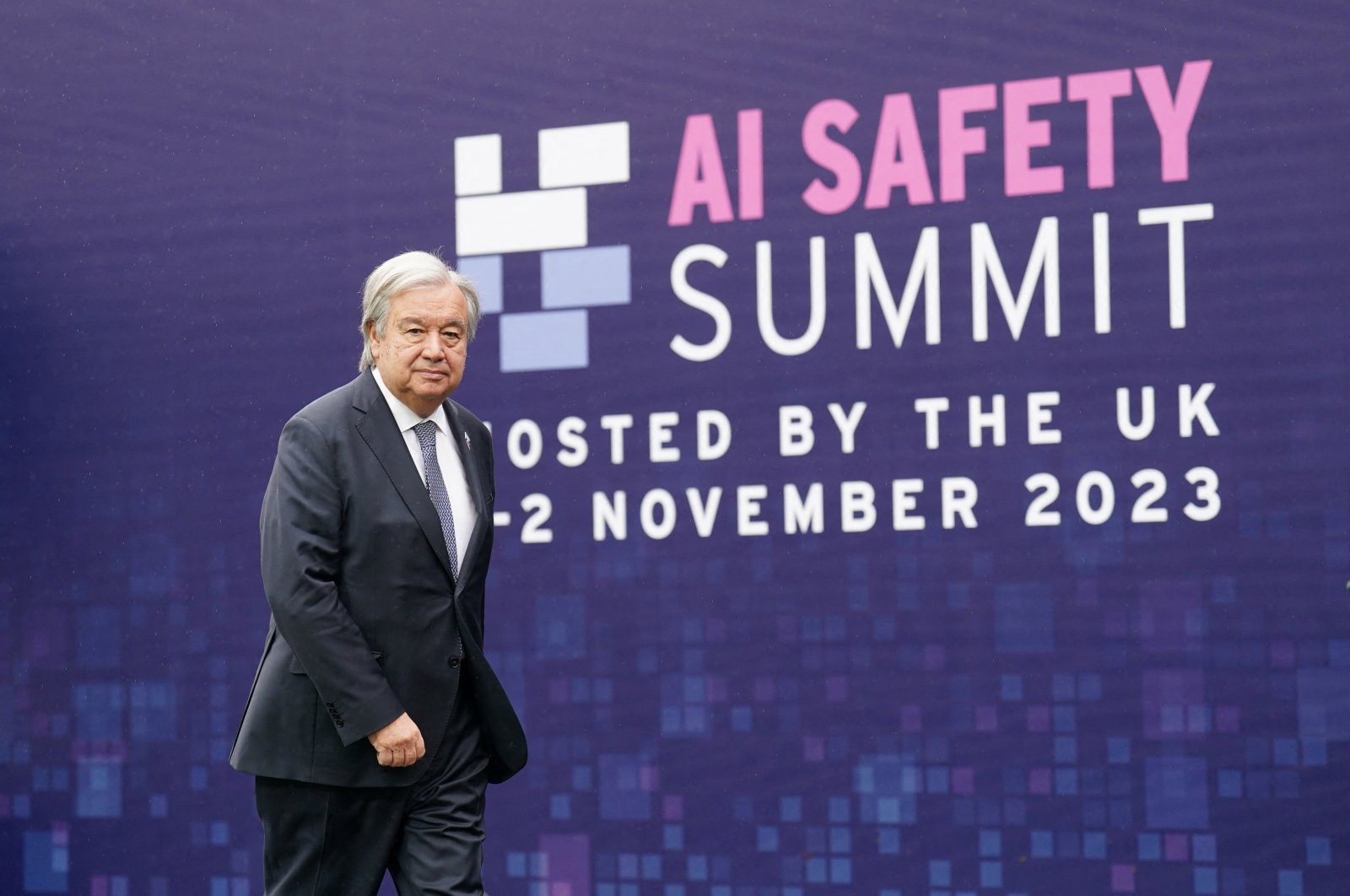 U.N. Secretary-General Antonio Guterres arrives at the U.K. Artificial Intelligence Safety Summit at Bletchley Park, Milton Keynes, Buckinghamshire, Britain, Nov. 2, 2023. (Reuters Photo)