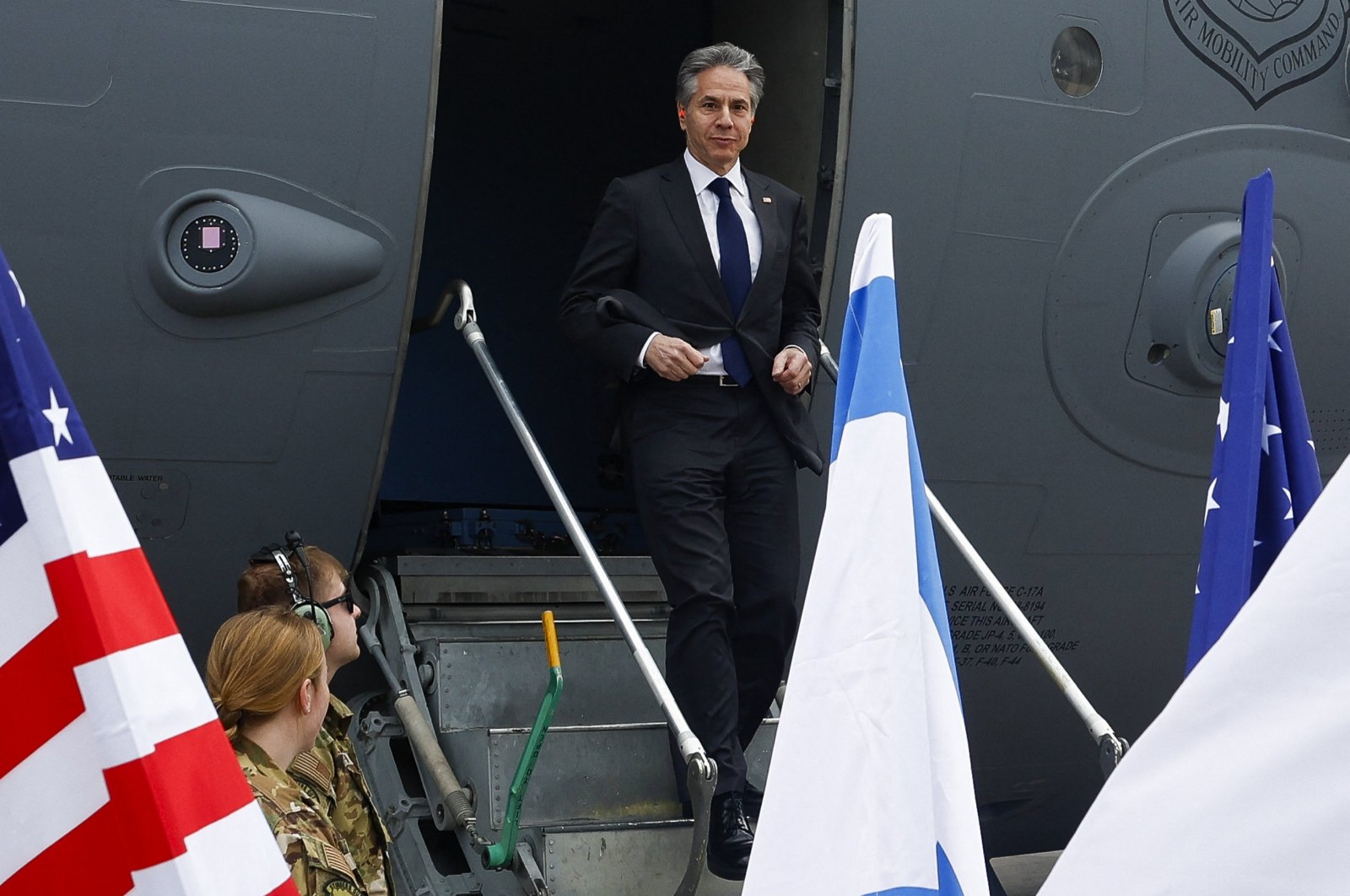 U.S. Secretary of State Antony Blinken disembarks from an aircraft upon his arrival in Israel, Tel Aviv, March 22, 2024. (AFP Photo)