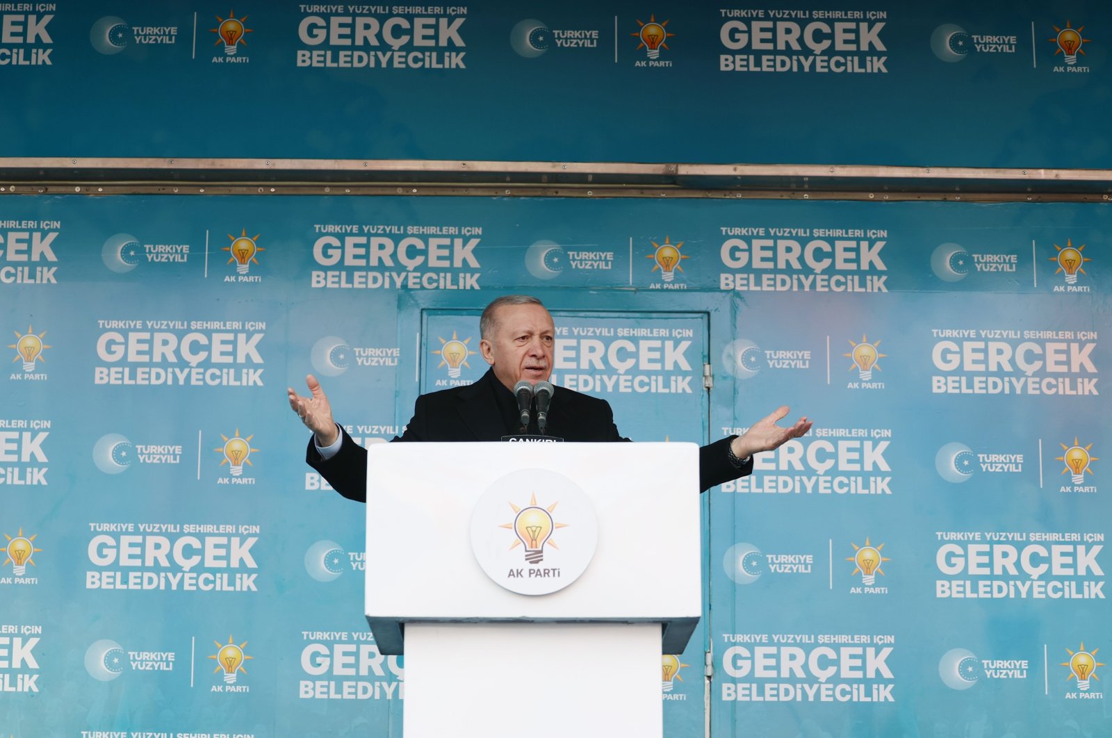 President Recep Tayyip Erdoğan speaks at an AK Party campaign rally in Çankırı, Friday, March 22, 2024. (AA Photo)