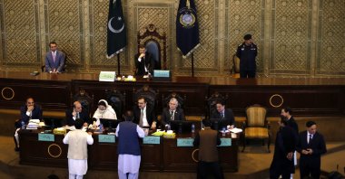 Members of the Khyber Pakhtunkhwa Assembly cast their ballots for the presidential elections at KPK provincial assembly, Peshawar, Pakistan, March 9, 2024. (EPA Photo)