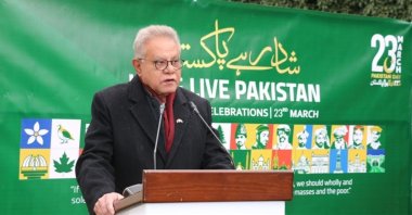 Pakistan’s Ambassador Yousaf Junaid delivers a speech in Ankara, Türkiye, March 23, 2024. (AA Photo)
