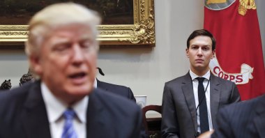 Former White House Senior Adviser Jared Kushner (R) listens at right as then-President Donald Trump speaks during a breakfast with business leaders in the Roosevelt Room of the White House in Washington, U.S., Jan. 23, 2017. (AP File Photo))