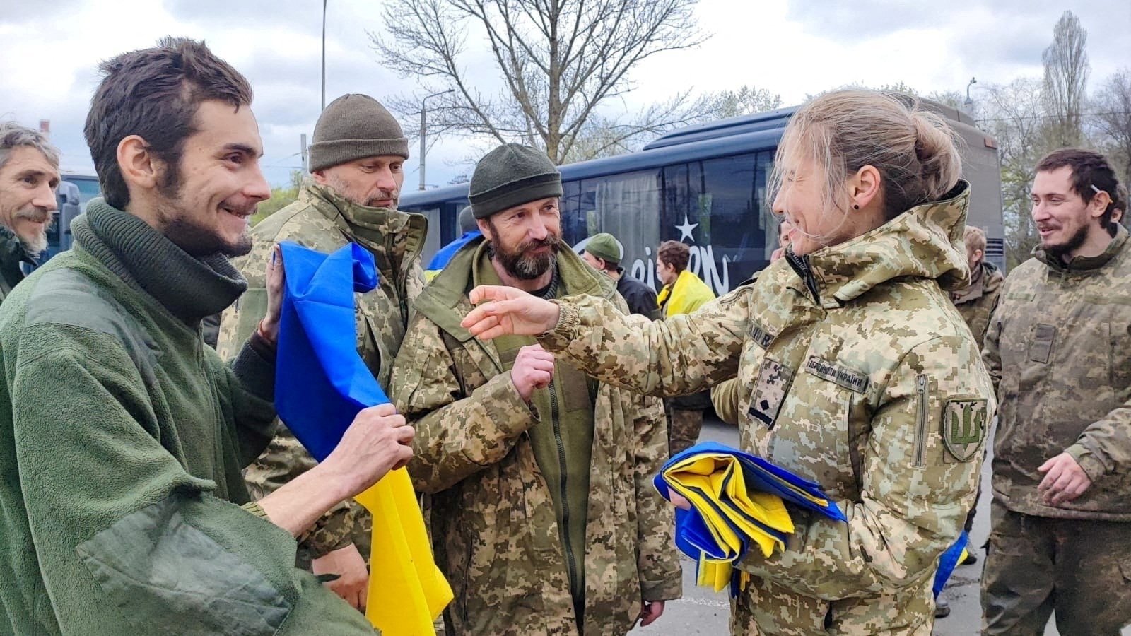 Ukrainian prisoners of war are seen after a swap, amid Russia&#039;s attack on Ukraine, at an unknown location, Ukraine, April 16, 2023. (Reuters Photo)