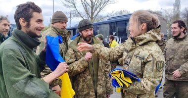 Ukrainian prisoners of war are seen after a swap, amid Russia&#039;s attack on Ukraine, at an unknown location, Ukraine, April 16, 2023. (Reuters Photo)