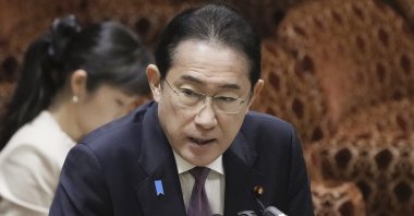 Japanese PM Fumio Kishida speaks during a parliamentary session  in Tokyo, Japan, March 18, 2024. (AP Photo)