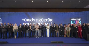 The Minister of Culture and Tourism, Mehmet Ersoy, attended the Tükiye&#039;s Culture Road Festival 2024 announcement meeting with the artists held at the Atatürk Cultural Center (AKM), Istanbul, Türkiye, March 25, 2024. (AA Photo)