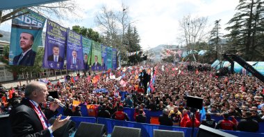 President Recep Tayyip Erdoğan addresses the crowd in Tokat, northern Türkiye, March 25, 2024. (AA Photo)