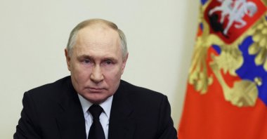 In this pool photograph distributed by the Russian state agency Sputnik, Russia&#039;s President Vladimir Putin delivers his address in Moscow, the day after a gun attack on the Crocus City Hall in Krasnogorsk, March 23, 2024. (AFP Photo)